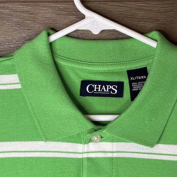 Chaps Polo Shirt Mens XL Green with White Strips Classic Fit Cotton Short Sleeve - Picture 6 of 12